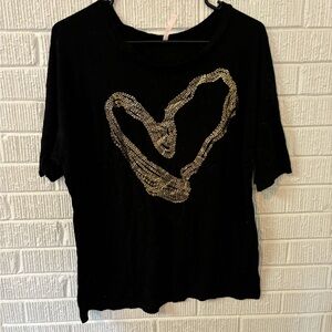 Cute black v-neck with sequin heart